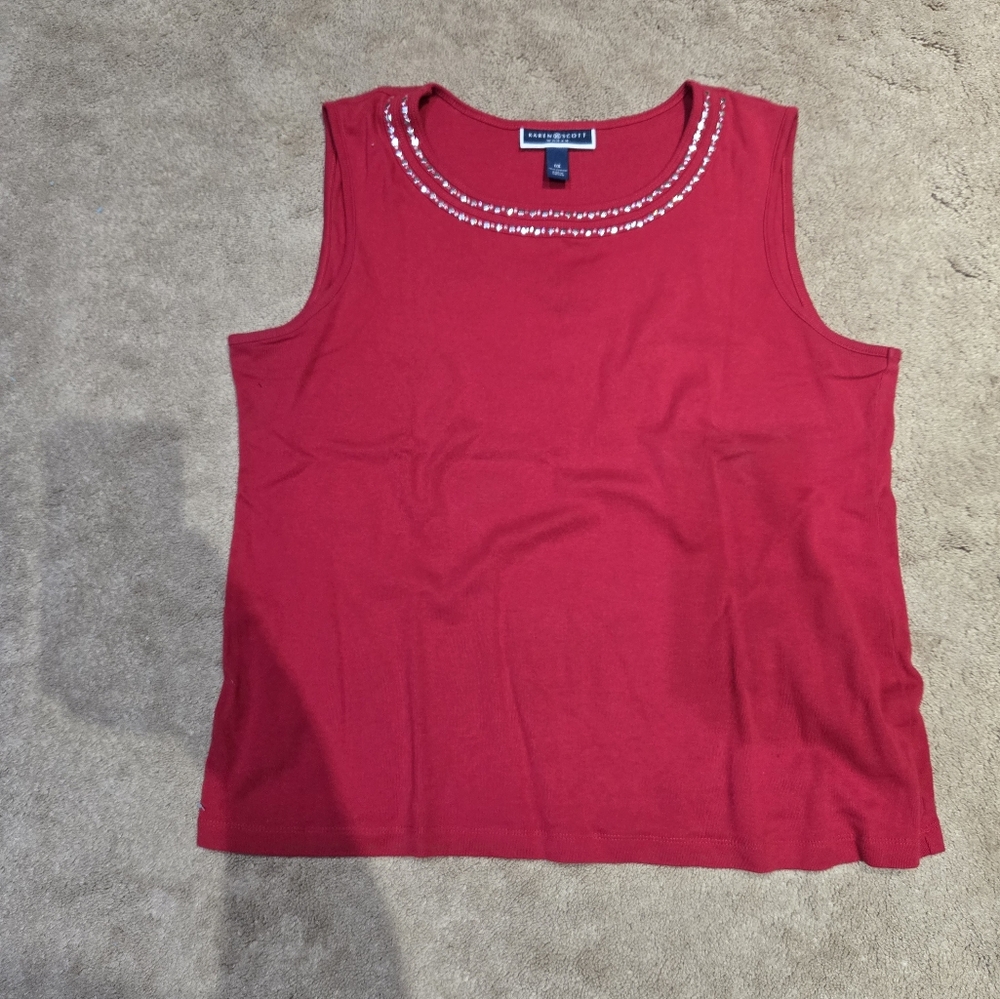 (2) Karen Scott Red And Black Tank Tops